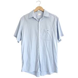 Lacoste Chambray Blue Oxford Cotton Woven Button Down Short Sleeve Shirt